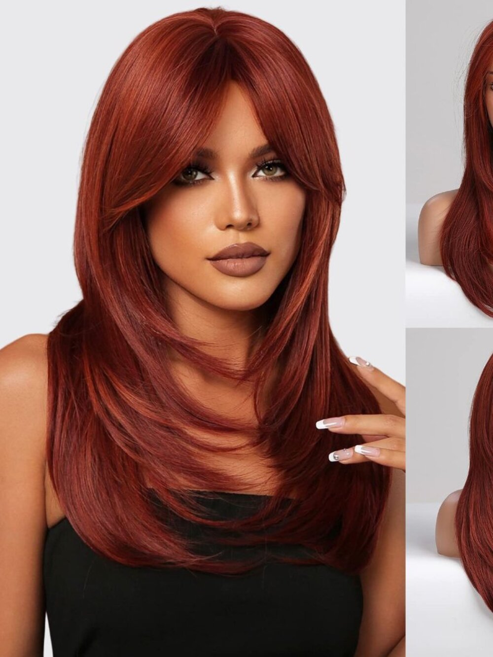 HAIRCUBE Red Wigs for Women,Long Layered Wigs with Bangs
